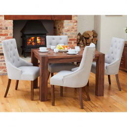 Shiro Solid Walnut Small Dining Table and Four Luxury Grey Chairs